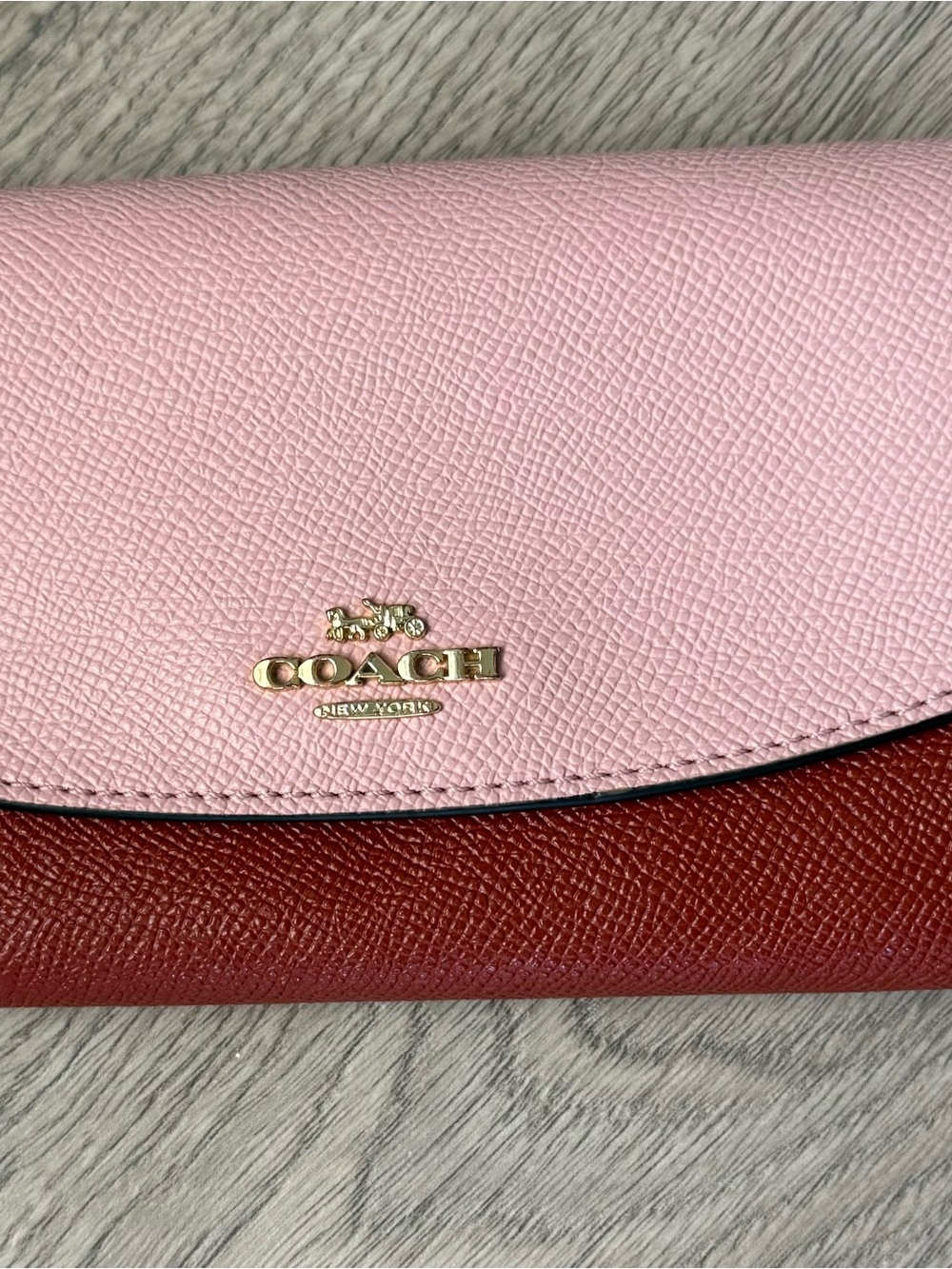 Coach Pink and Red Leather Continental Wallet with Gold Logo